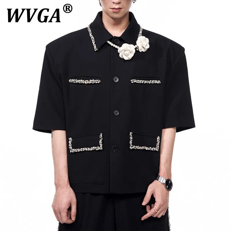 

WVGA Spring Summer New Man High Street Diamond Design Fashion Short Sleeve Suit-Coats Niche Chic Casual Straight Pants Ins W8924