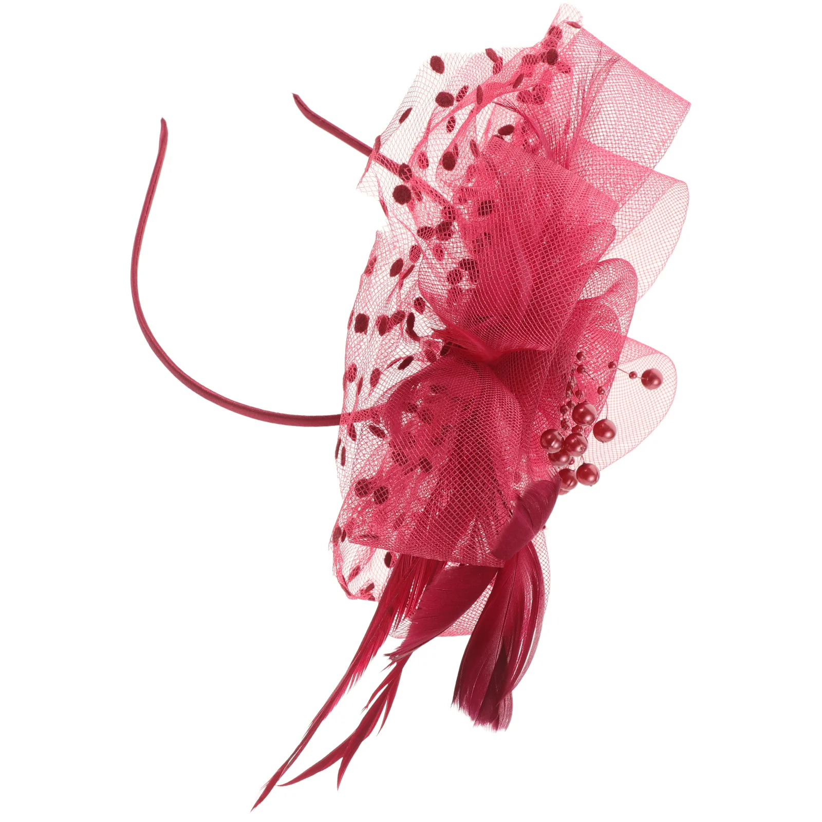 

1Pcs Red Floral Fascinator Headband Mesh Ribbon Stylish Plume Wedding Party Tea Hat Red Fascinators for Women Tea Hats for Women