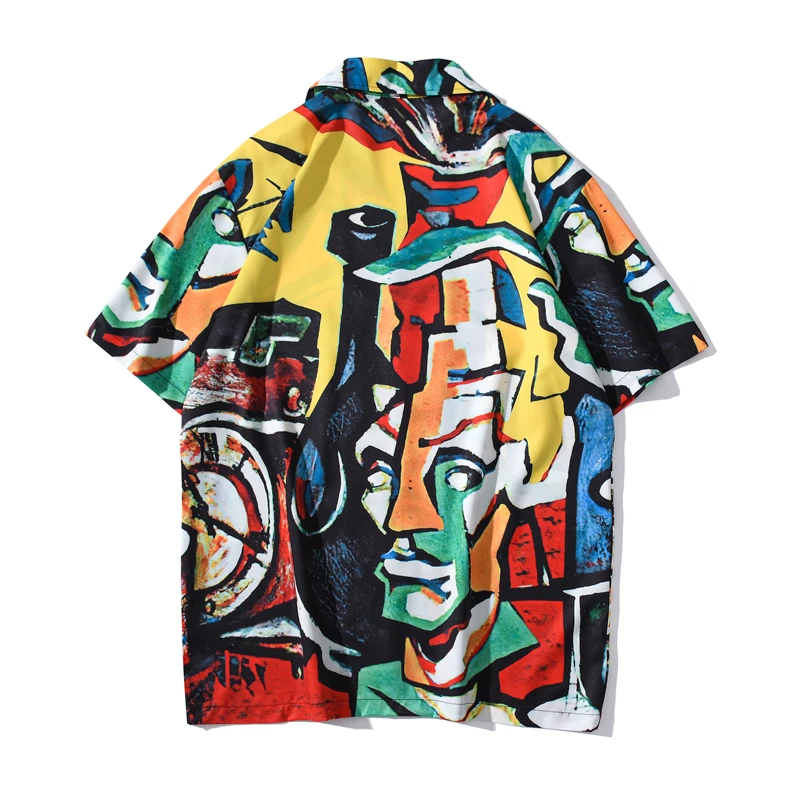 Dark Icon Graffiti Full Print Retro Shirts Man Holiday Beach Hawaiian Shirts Outerwear Clothing