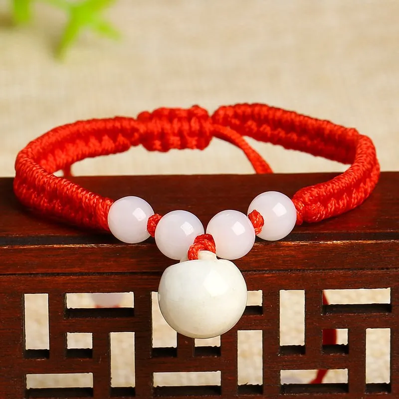 An Jade Keychain Men and Women Fu Lock Bracelet Gourd Couple Ornament Bracelet Carrying Strap Carrying Strap Red R