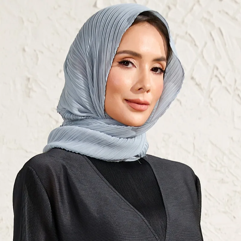 

Middle East Women's Miyake Pleated Elegant Hijab Scarf Lightweight Comfortable Travel Accessories Shawl Women Outdoor Sun Scarf