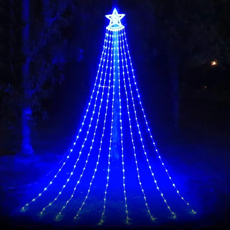 2023 novo controle de aplicativo inteligente rgb cachoeira luz ao ar livre 9x2.8m natal fadas luzes da corda guirlanda para festa jardim pátio decoração