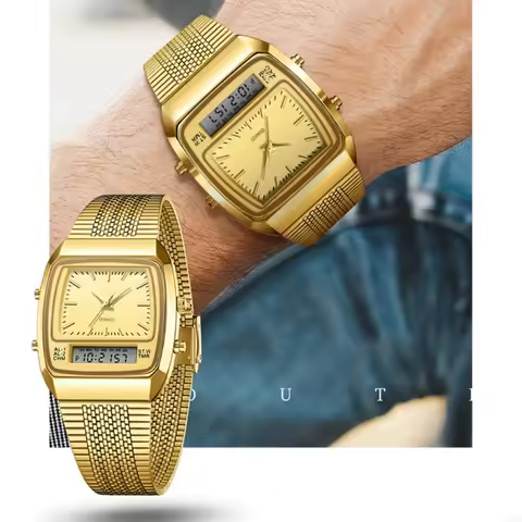 Double Display Wrist Watch for Men Mineral Glass Scratchproof Water Resistant Watch with Weekends Business Gifting Supply