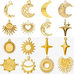 6pcs/Lot DIY Sun Moon Star Pendant Charm PVD Stainless Steel Charms For Jewelry Making Bulk Crescent Materials To Make Bracelets