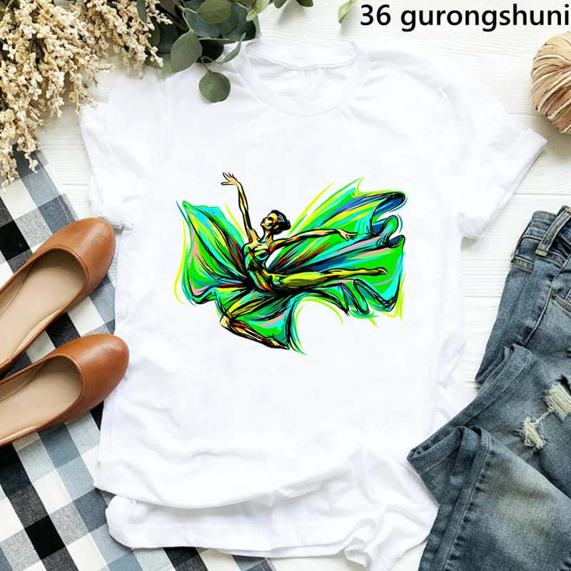 

Abstract Multi-Colored Sketch A Young Ballet Girls Graphic Print Tee Shirt Femme Fashion Women Tshirts Summer Femme T Shirt Tops