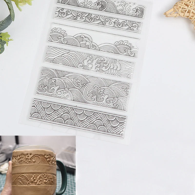 Pottery Polymer Transparent Seal Clay Stamp Texture Relief Piece Ceramic Wave Pattern Template Design DIY Clay Art Supplies