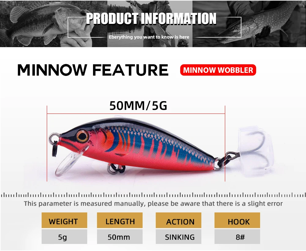 Agoie Sinking Minnow Wobbler 50 mm 5 g harter Jerkbait-Angelköder für Barsch, Forelle, Hecht, realistischer künstlicher Köder – Detail 2