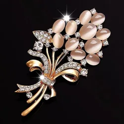 Luxury Opal Stone Plant Bouquet Rhinestone Brooches For Women Crystal Flower Clothes Badges Suit Clothes Luxury Accessories