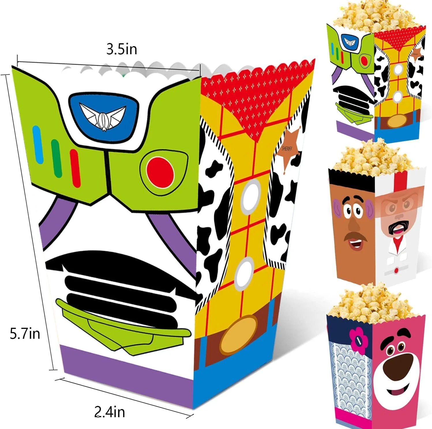 12/48Pc Cartoon Toy Story Party Popcorn Box Woody Toy Inspired Birthday Party Popcorn Gift Boxes for Kids Boys Girl Party Supply