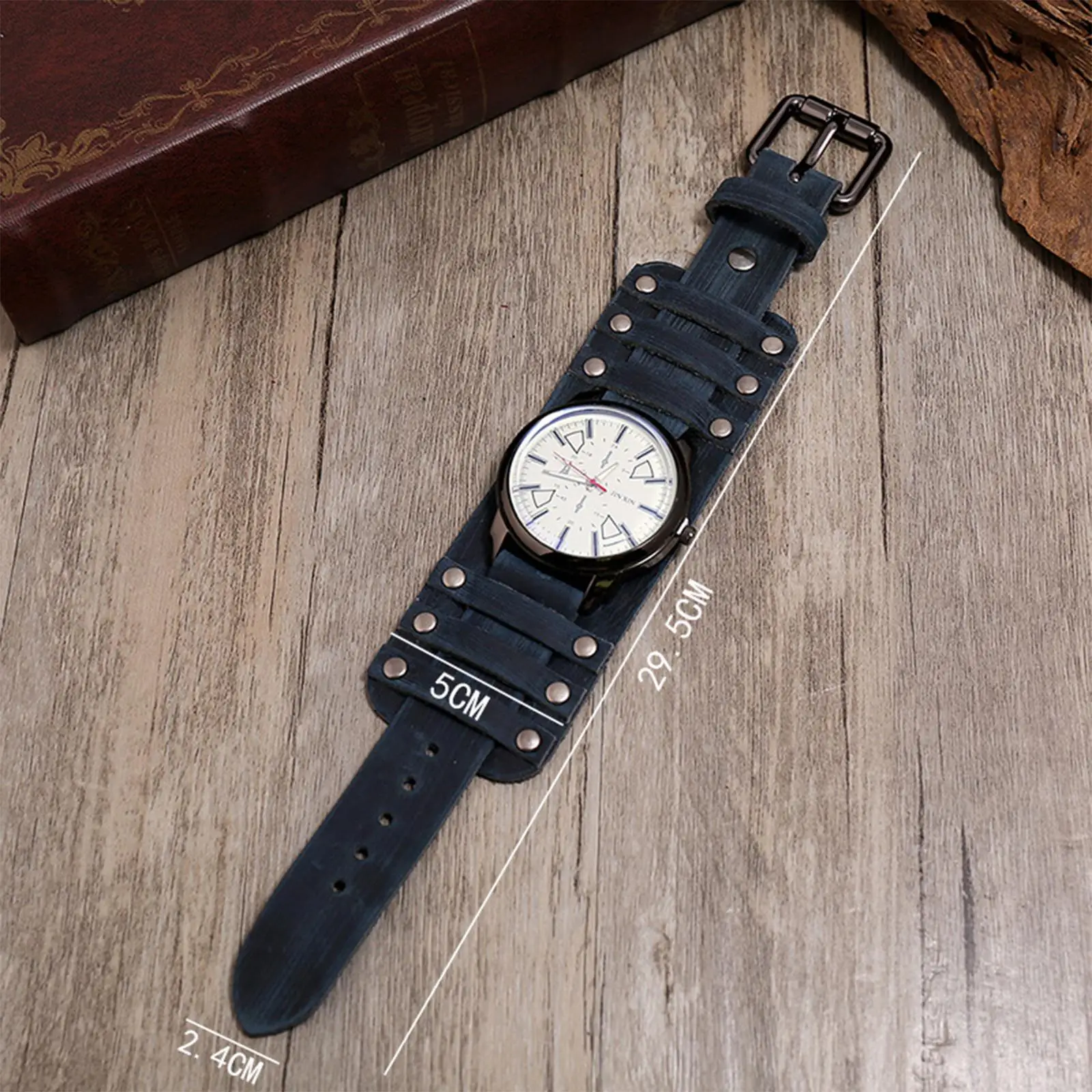 Mens Genuine Leather Strap Watch Bracelet Cuff Cowhide Band Retro Wrist Watch for Casual Wear