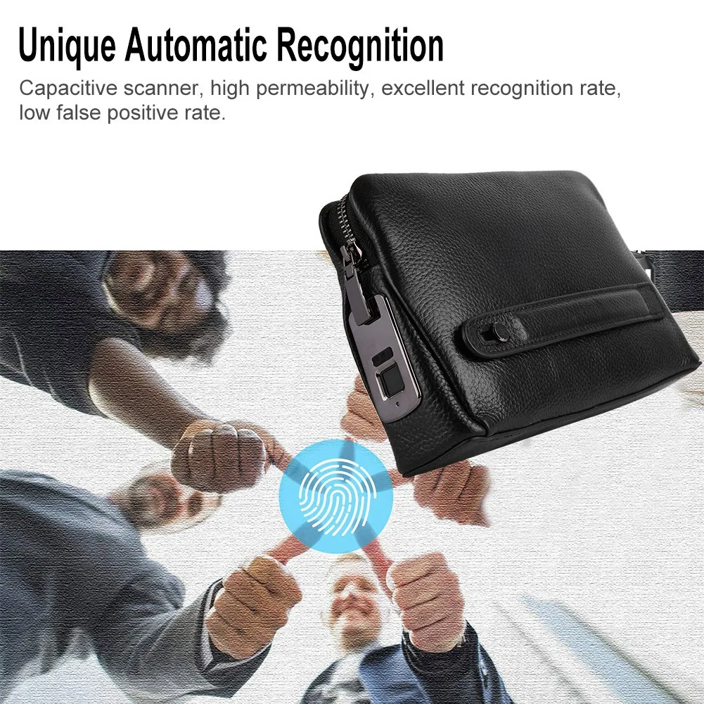 Safety Men Wallet  FL-V1 Men  Leather Wallet Smart Fingerprint Security Anti Theft Handbag Black Leather Wallet