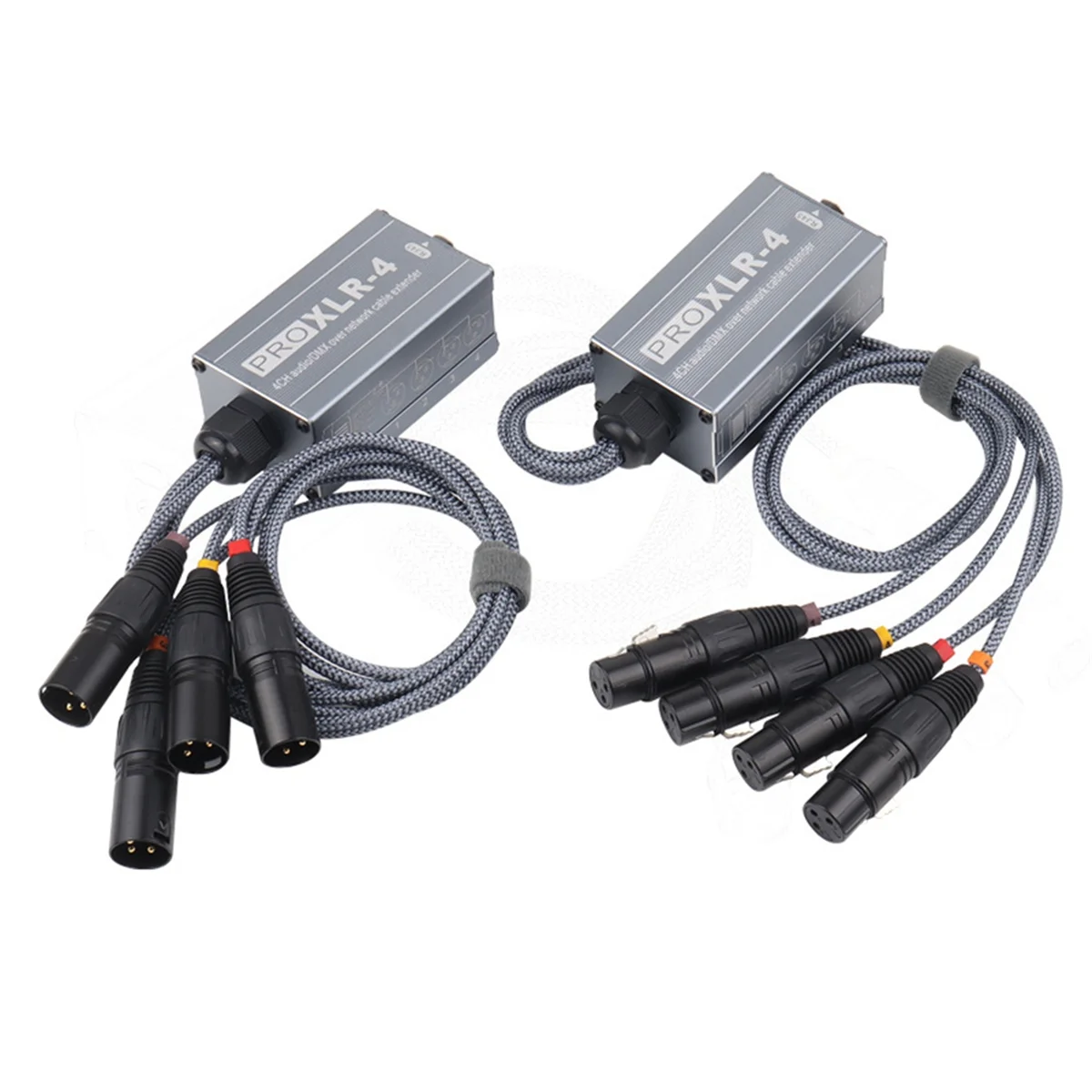 1Pair XLR Male/Female 4 Channel Snake 3Pin XLR/DMX to Ethercon RJ45 Cat5/Cat6 Ethernet Extender for Live Stage, Grey