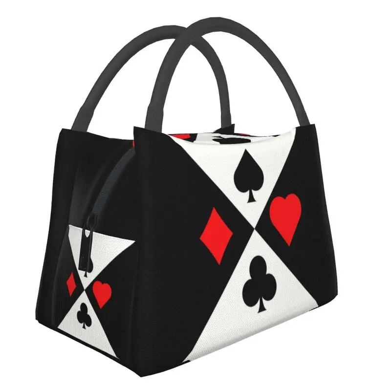 

Poker Four Suits Insulated Lunch Tote Bag for Women Card Game Players Resuable Cooler Thermal Bento Box Work Travel