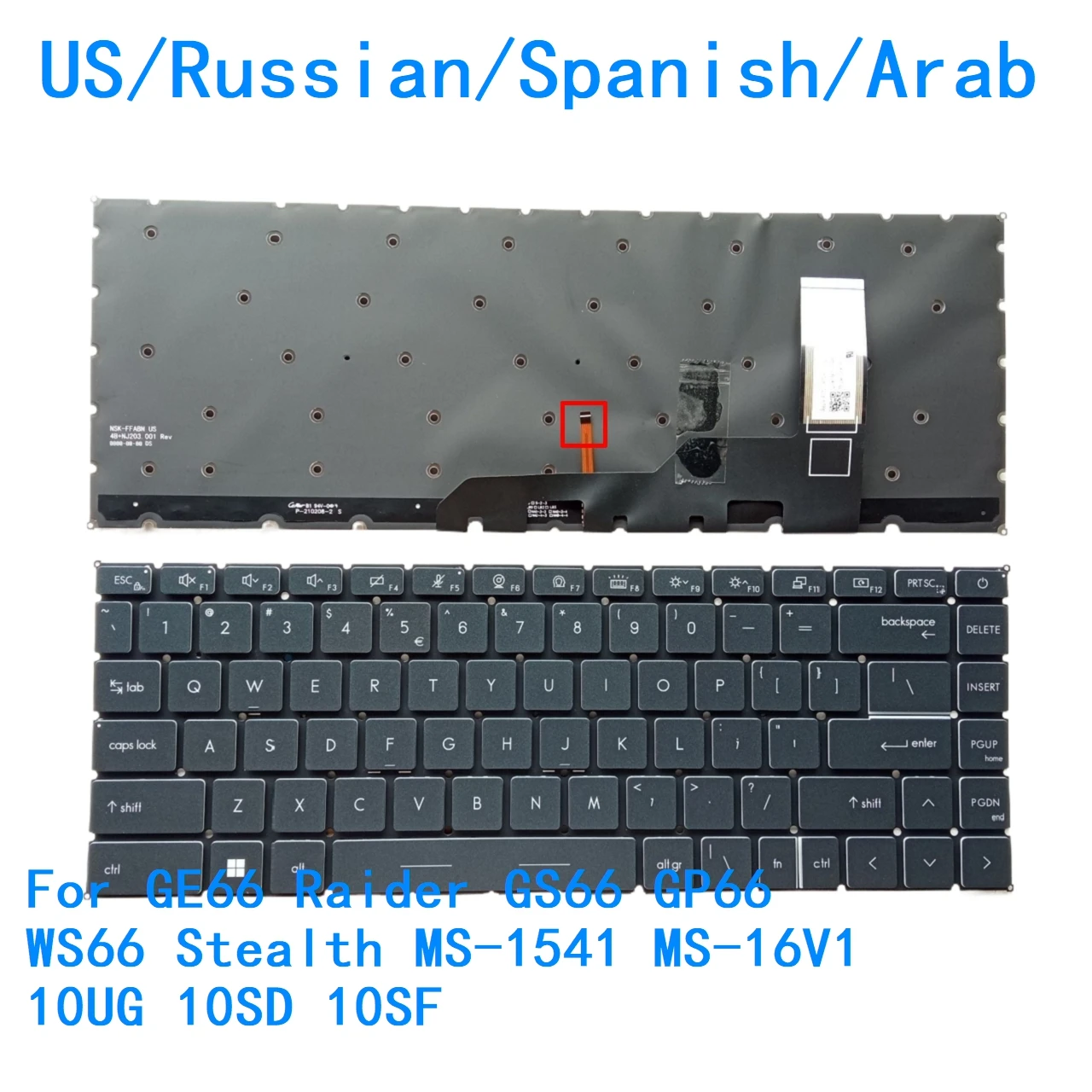 Nuevo teclado RGB en idioma árabe, ruso, español, estadounidense, para MSI GE66 Raider GS66 GP66 WS66 Stealth MS-1541 MS-16V1 10UG 10SD 10SF