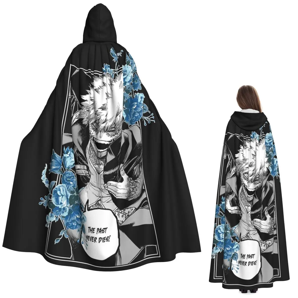 

My Hero Academia Dabi Anime Blue Flowers Long Hooded Cloak Witch Medieval Costume Cosplay Cape HalloweenCoat Adult Unisex