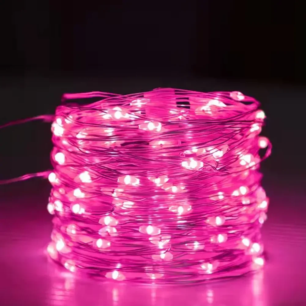 5m 50LED Luz de hadas alimentada por batería, luz de cielo estrellado de alambre de cobre rosa, adecuada para dormitorio, Navidad, decoración de fiestas