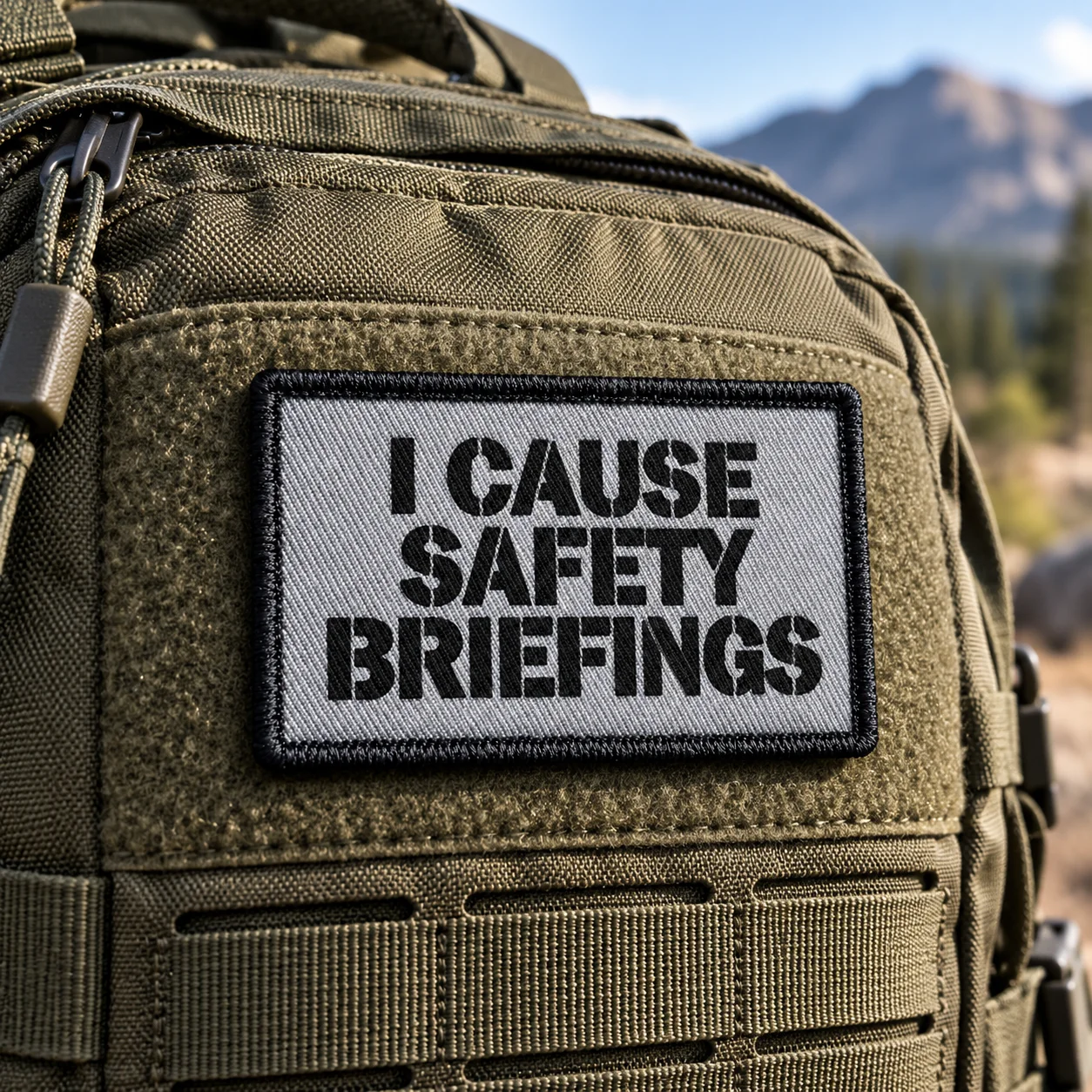 I Cause Safety Briefings Lustiger Aufnäher, bestickter Moral-Patch mit Klettverschluss für Rucksäcke, Jacken, Hüte – Detail 3