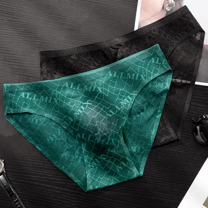 

SP&CITY Letter Lace Transparent Men's Underwear Thin Mesh Hollow Out Sexy Male Briefs Medium Low Waist Sexy Triangle Shorts