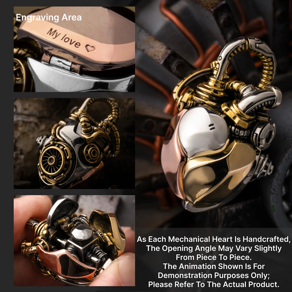 COPPERTIST.WU Engravable Mechanical Heart Pendant Necklace - Customized