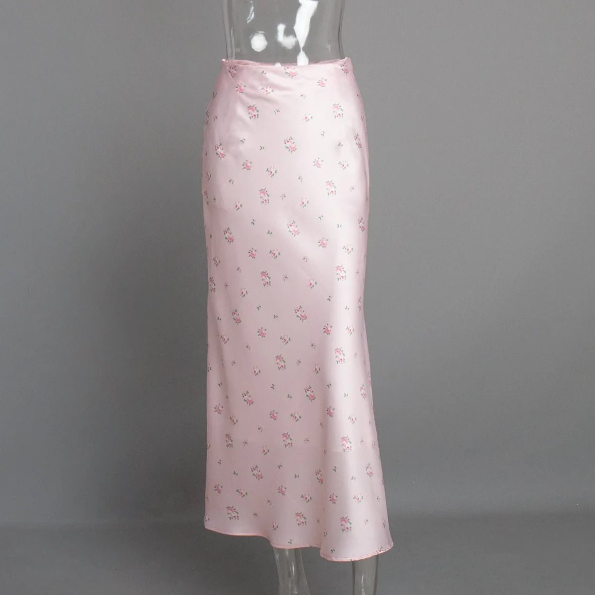 Satin Floral Print Midi Skirt Women High Waist Drapey Glossy Rose Ditsy Elegant Vintage Summer Long Maxi Bottom Falda Jupe