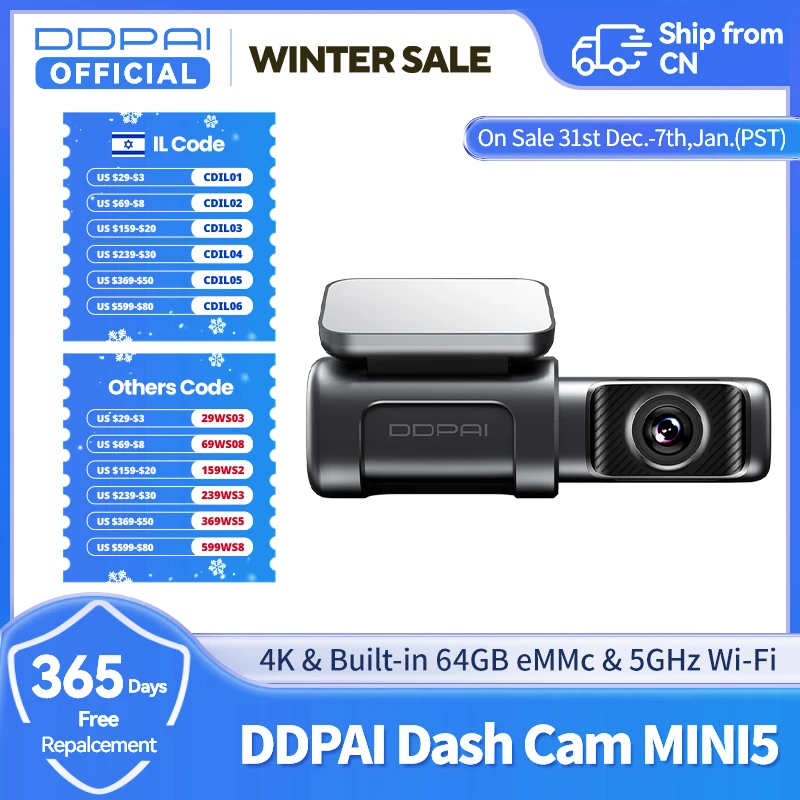 DDPAI Dash Cam Mini5 4K UHD DVR Car Camera Recorder Car Dash Camera Recorder GPS ADAS  eMMC built-in Storage 5GHz Wi-Fi SR2.0