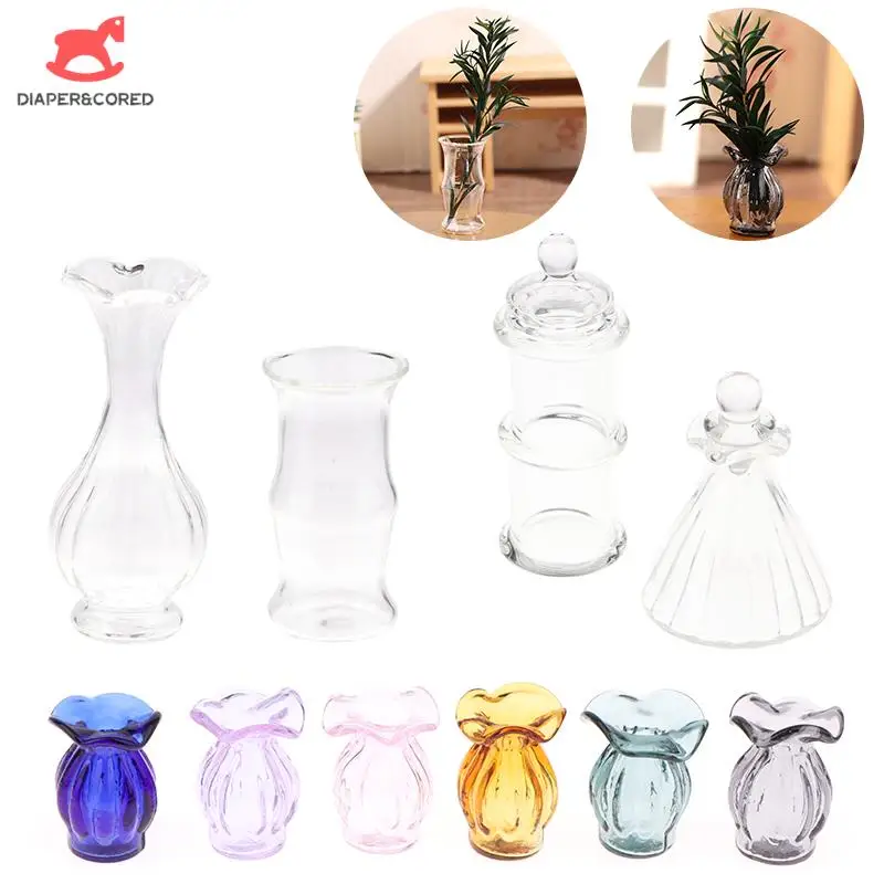 

1:12 Dollhouse Miniature Transparent Candy Jar Glass Vase Flower Arrangement Flowerpot Storage Jar Garden Christmas House Decor