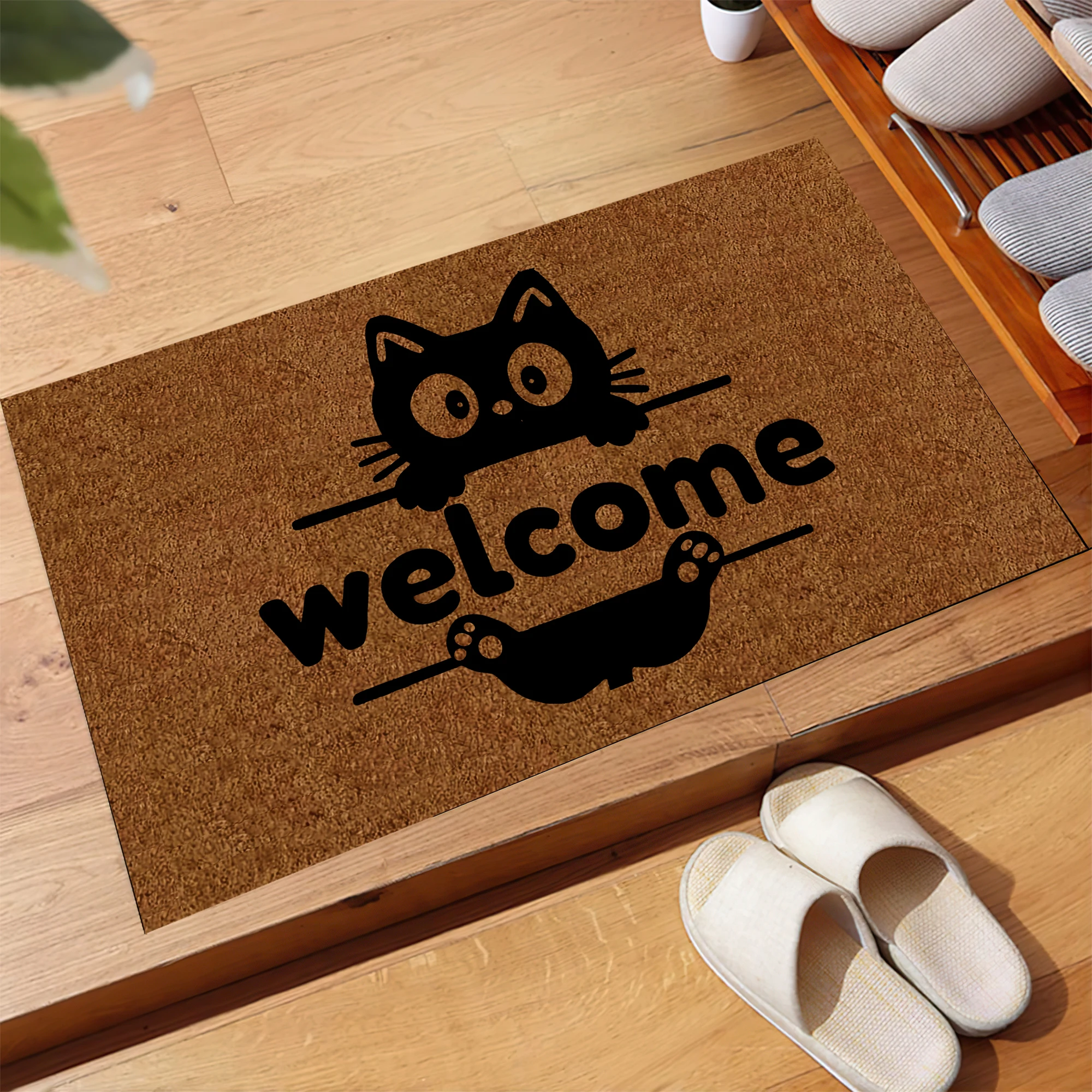 Black Cat Welcome Chat Doormat Outdoor Anti-Slip Rubber for Entryway Indoor Front Porch Decor Rug Funny Spanish Door Mat