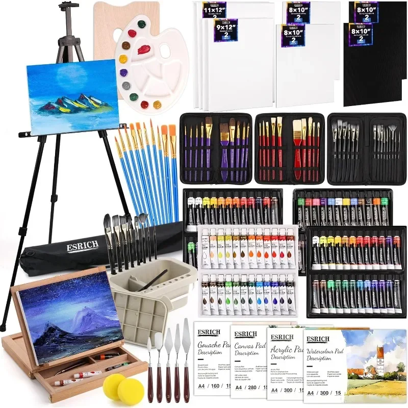 Painting Supplies with 96 Paint(Oil, Watercolor，Gouache&Acrylic Paint),166 Pcs Deluxe Artist Painting Set
