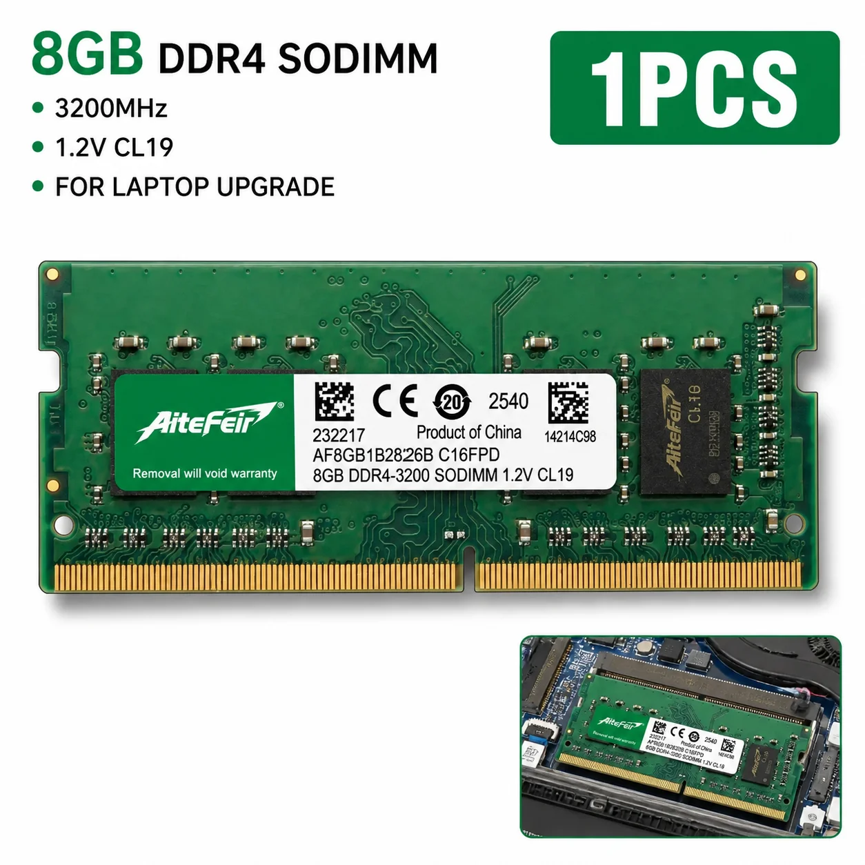1PC 8GB DDR4 3200MHz SODIMM Laptop RAM 1.2V CL19 Notebook Memory Module Upgrade for Compatible PC Computer