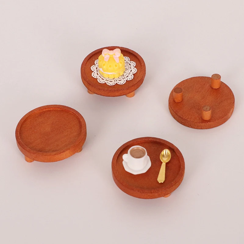 1 قطعة دمية محاكاة مصغرة خشبية صينية مستديرة نموذج 1/12 دمى صغيرة منزل أثاث المطبخ اكسسوارات الديكور