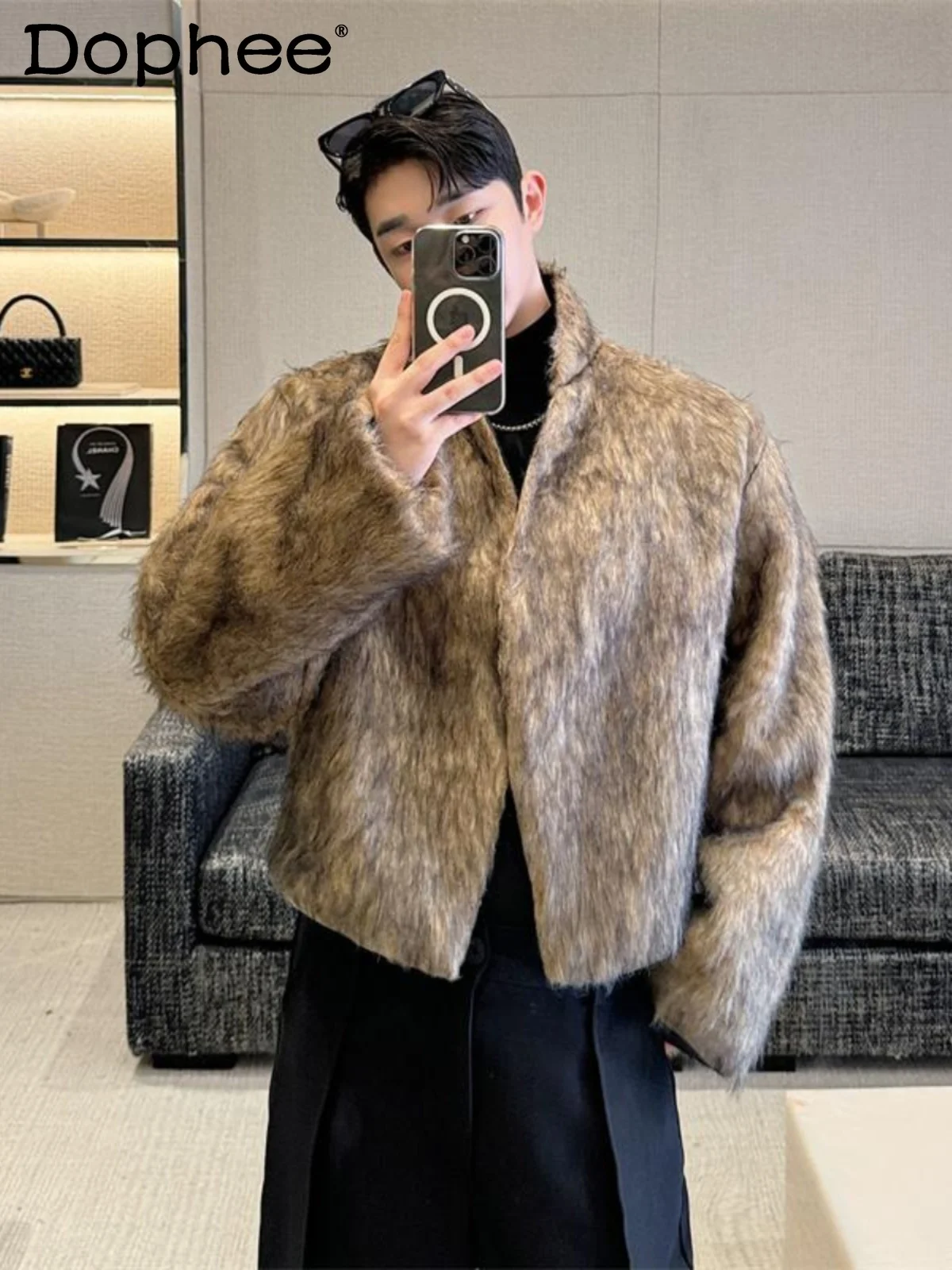 

2024 Autumn Winter Men's Imitation Mink High-end Faux Fur Light Luxury Long-sleeve Handsome Trendy Short Imitation Fur Jackets