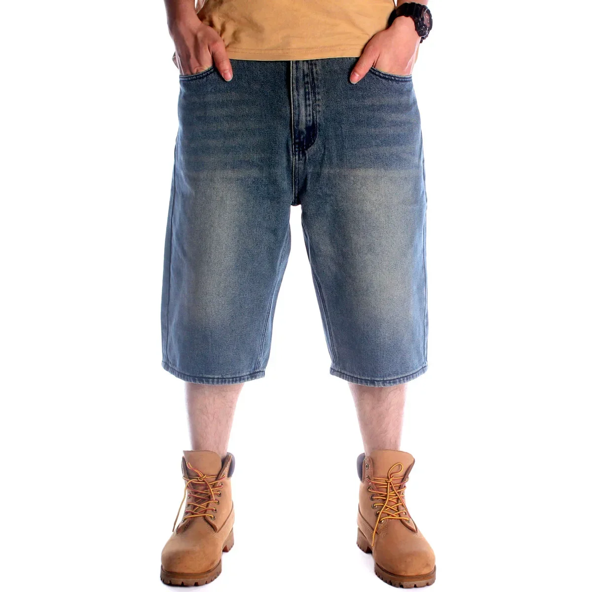 

Summer New Fashion Men's Casual Trendy Hiphop American High Street Skateboard Loose Wide Leg Calf-length Jeans Pants Jean Shorts