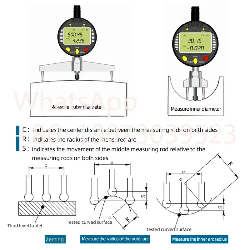 High precision digital radius gauge arc ball diameter measurement indicator