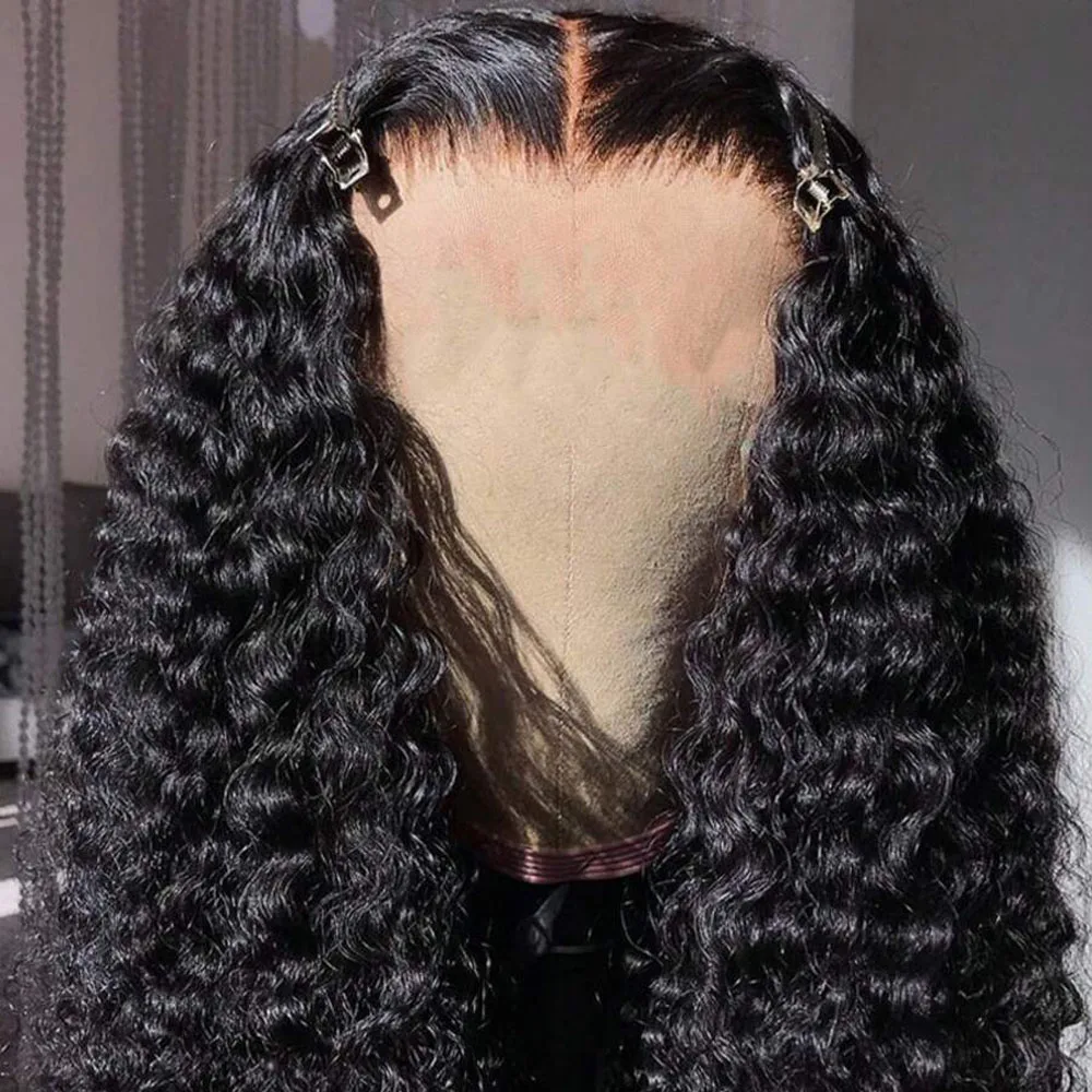 Deep Wave Lace Front Wigs Human Hair 13x4 HD Lace Front Wigs Human Hair Glueless Human Hair Wig 250% Density Curly Human Hair Wig For Women Pre Plucked Wet And Wavy Brazilian Lace Frontal Wig Natural Color