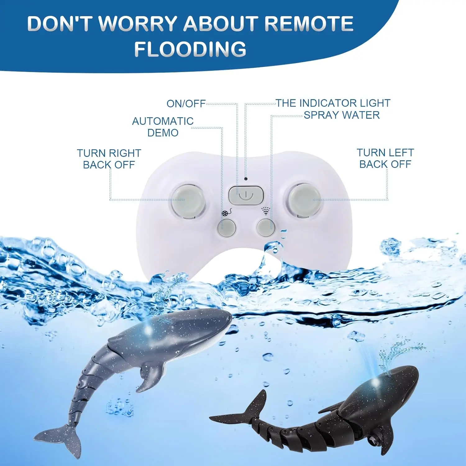 RCクジラザメリモコンボート - プール/バスタブ/ウォーターパーク用おもちゃ、理想的な子供用水遊びギフト