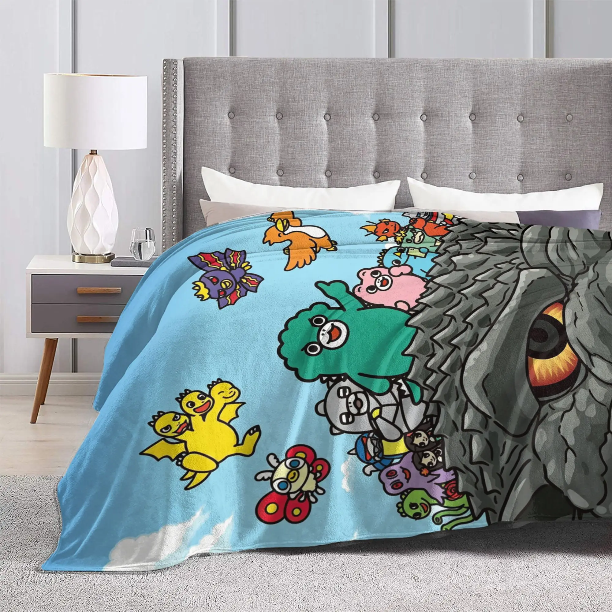 Chibi Monster Raids Again Flannel Blanket Movie Novelty Throw Blanket for  Sofa Bedding Lounge 200x150cm Rug Piece