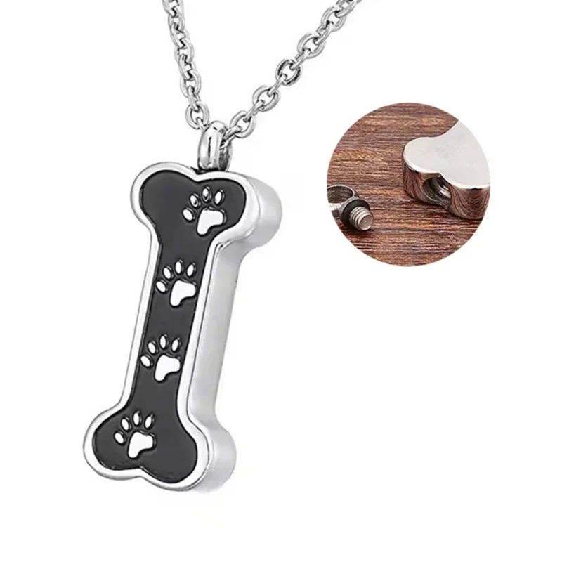 For Pet Bone Keepsakes Pet Remembrances Jewelry2PCS Dog Paws Print Pet Memorial Pendant Urn Lockets Necklace