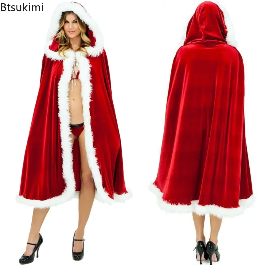 Capa con capucha de Navidad para adultos y niños, disfraces de Papá Noel, accesorios de fotografía, capucha, Mantón largo, regalos de fiesta de Carnaval
