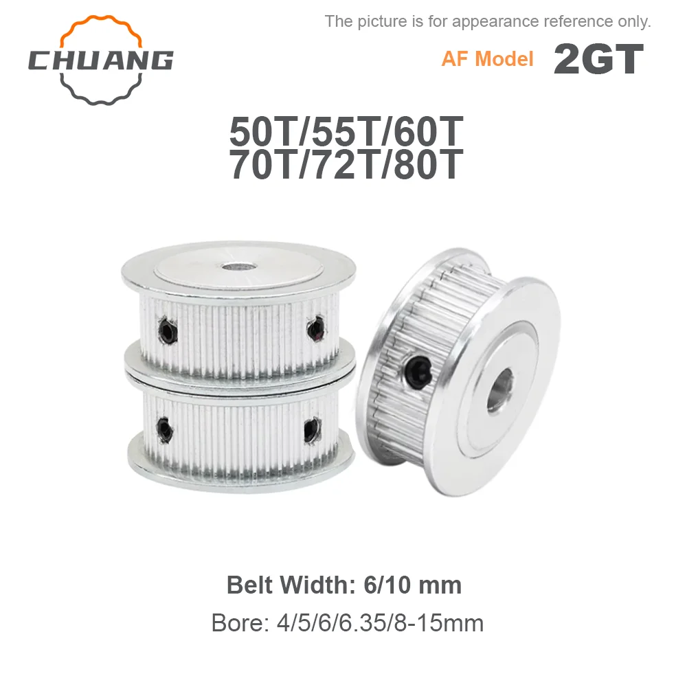 GT2 2GT AF Type Timing Pulley 50T/55T/60T/70T/72T/80Teeth  Bore 4mm-15mm Belt Pulley Width 6/10mm 3D printed parts