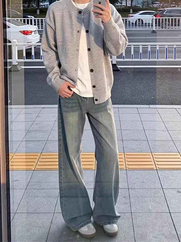 

Cleanfit Vintage Blue Bamboo Node Denim Pants Men's American High Street Loose Hanging Straight Leg Jeans Casual Wear