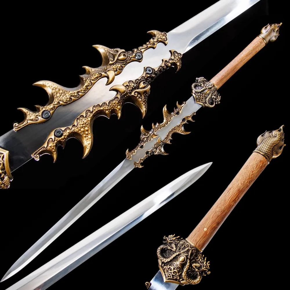 Wonderful Chinese Jian Swords Carved Dragon Tooth Sword Forged Battle Ready High Manganese Steel Blade Lucky