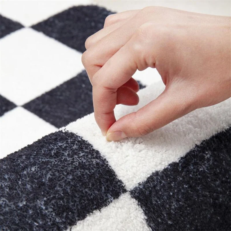 Chessboard Patterned Imitation Cashmere Carpet For Bathroom Absorbent Anti Slip Floor Mat  Entrance Home Bedroom Bedside Blanket