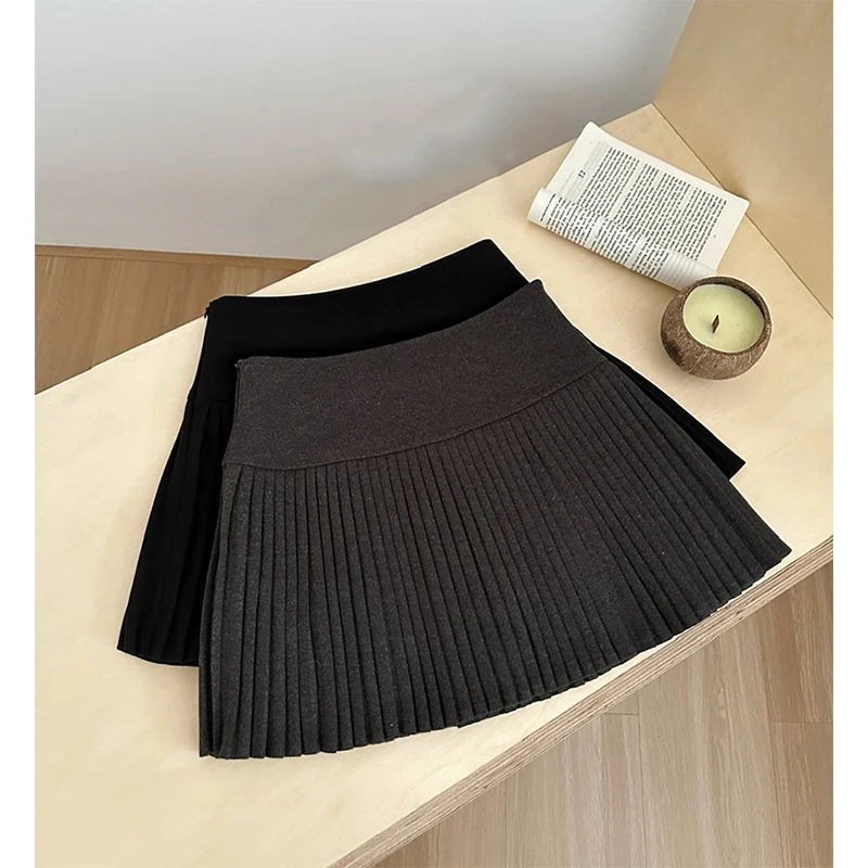 Woolen Black Mini Skirt Women Fashion Harajuku Grey Pleated Skirts Winter Kawaii Korean Preppy High Waist Design A Line Faldas
