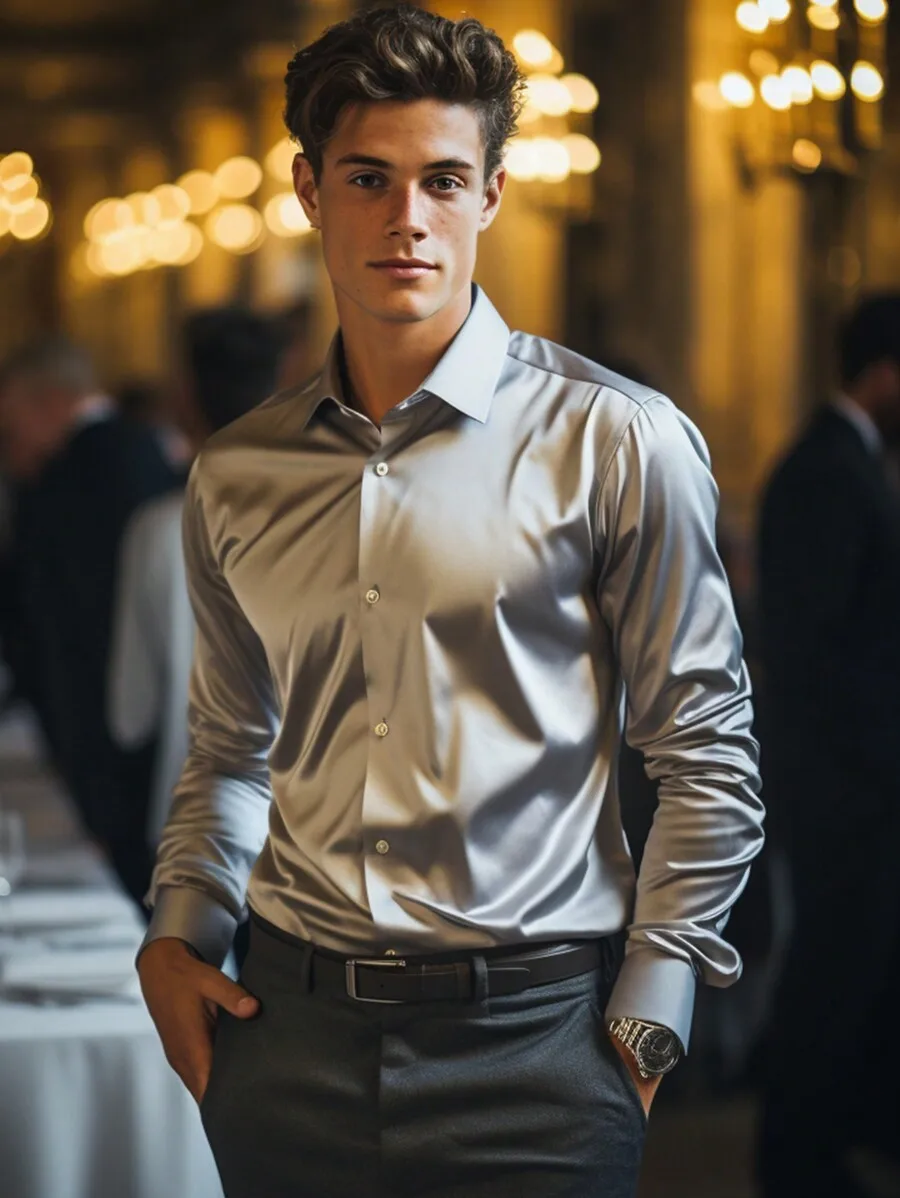 

Men's Satin Long Sleeve Dress Shirt for Fall - Formal & Smart Casual Wear