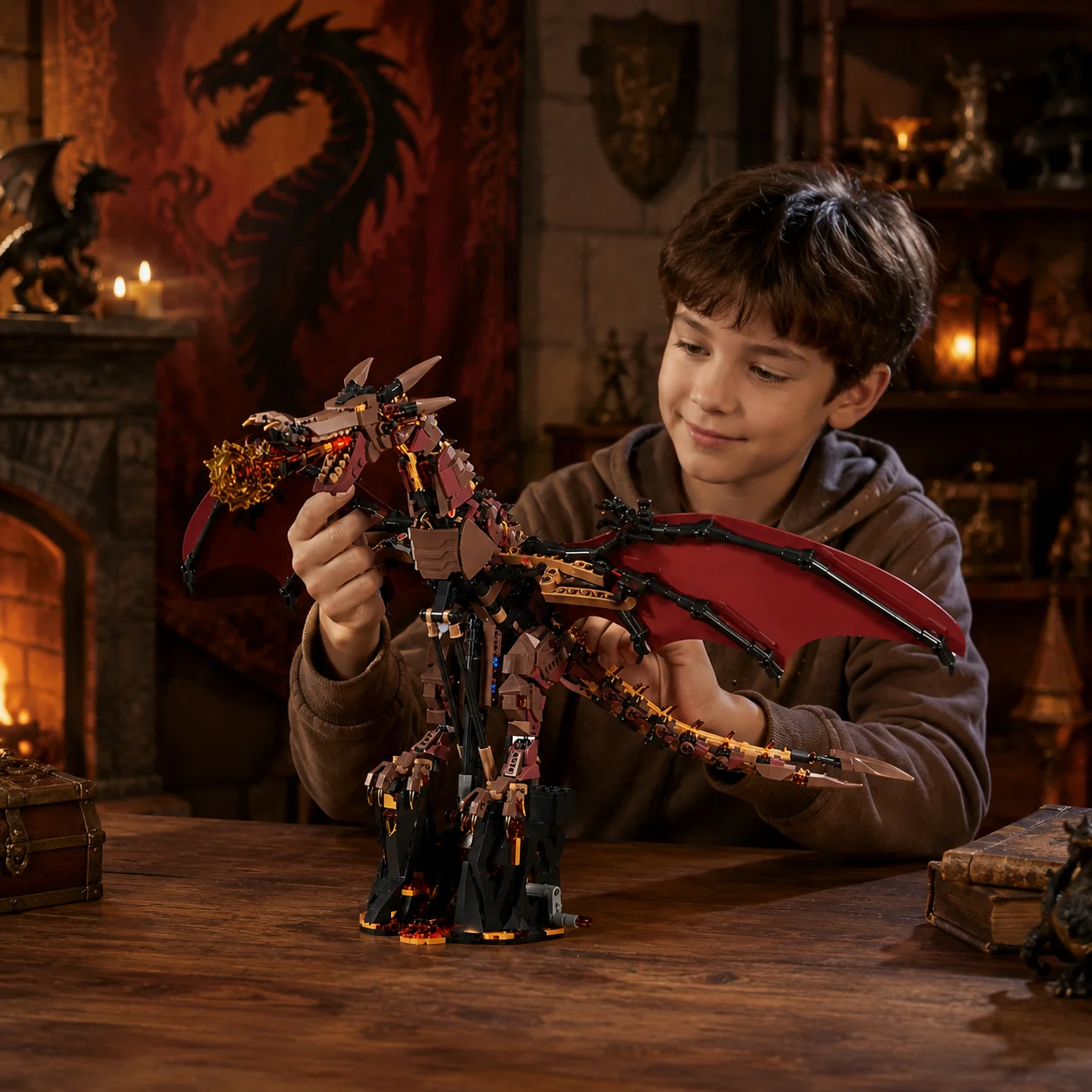 

MOC 1493pcs Technical Mechanical Fire Dragon Building Blocks Mythology Dragon Model Kit With Light Birthday Gifts Toy Kids