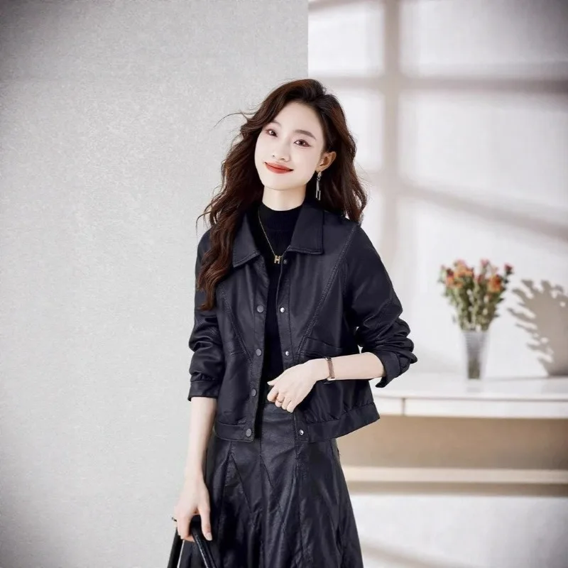 Nuevas chaquetas de cuero informales de primavera y otoño para mujer, chaquetas de motocicleta de cuero Pu holgadas y adelgazantes, chaquetas cortas de moda