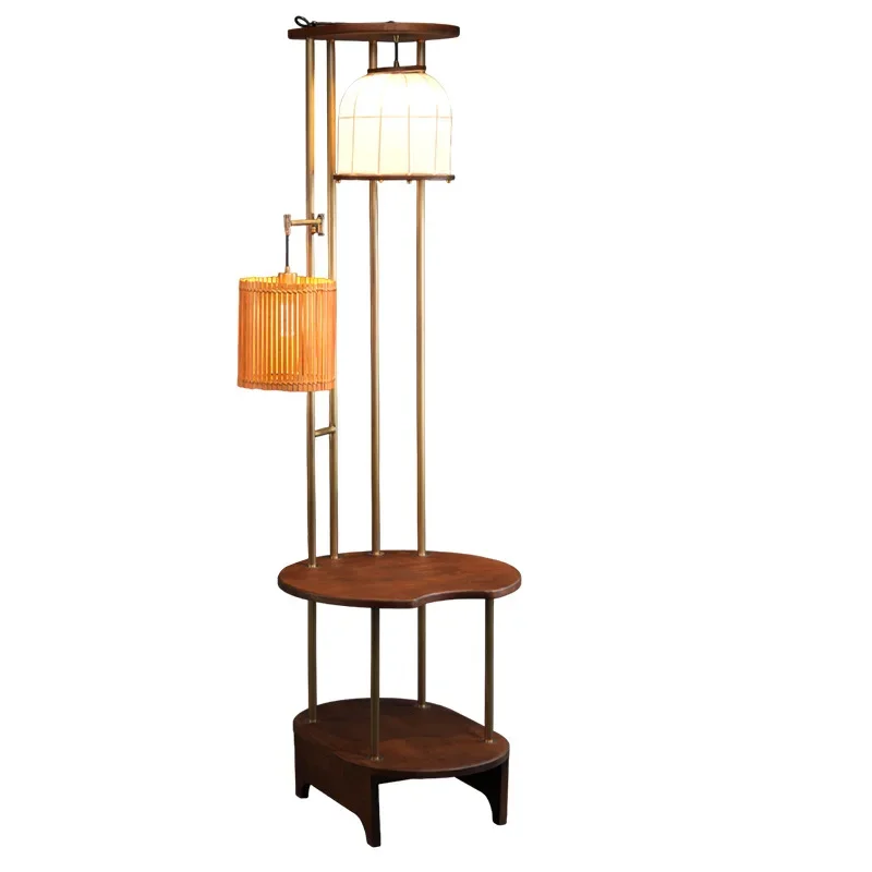 

Brass, solid wood, floor lamp, shelf, integrated, living room, sofa, corner