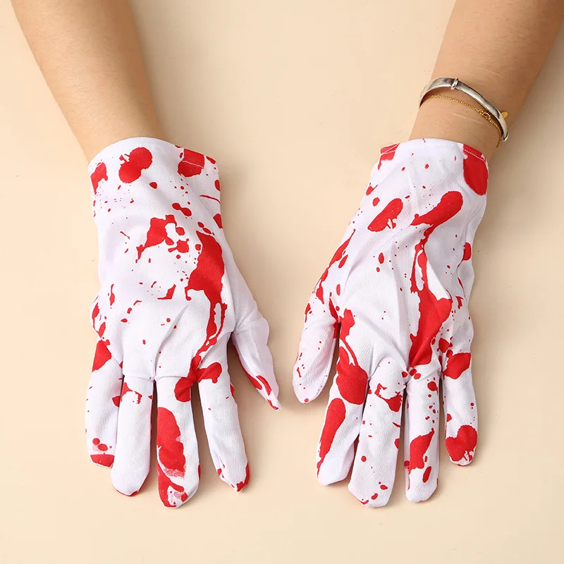 Gloves Halloween Blood Splatter White Horror Party Cosplay Costume Role Play Stage Performance Fabric Lightweight Unisex