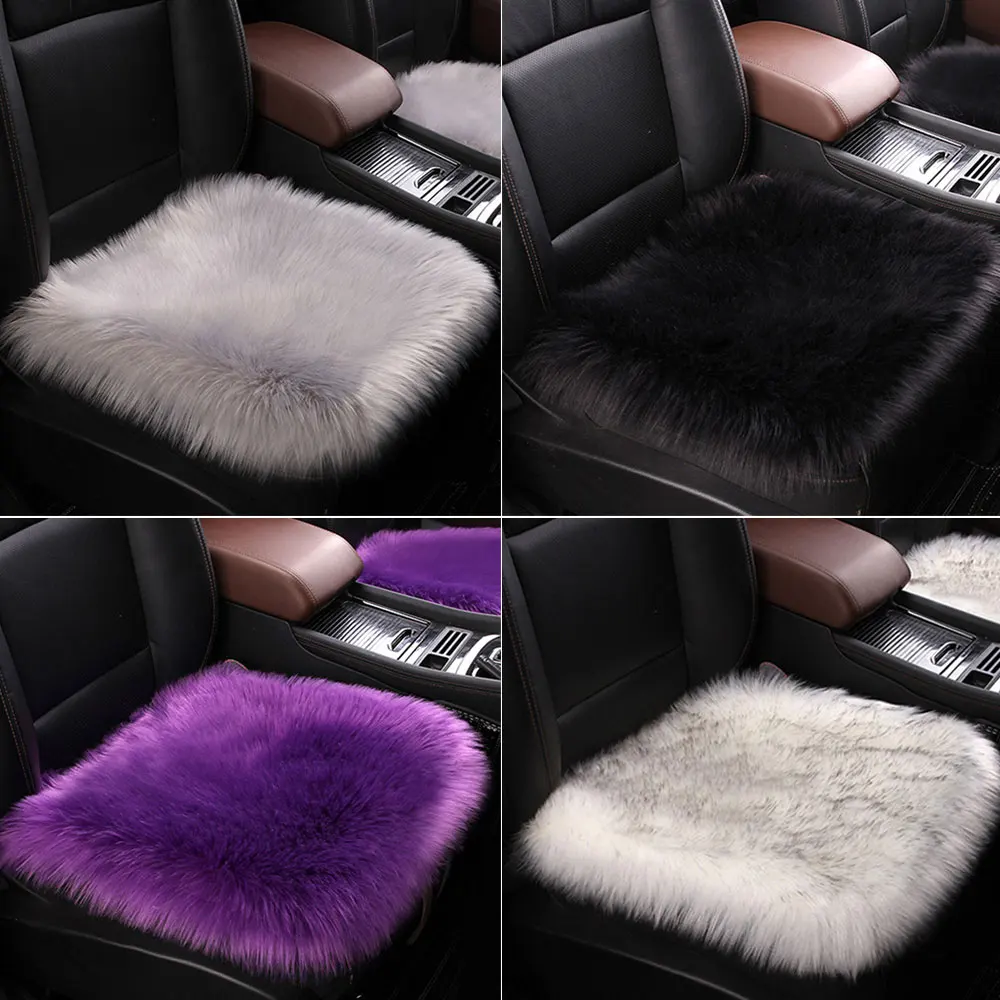 Warm Luxurious Faux Fur Car Seat Cover Plush Winter White Universal Automotive Interior Faux Wool Car Seat Cushion Cloak Gadget