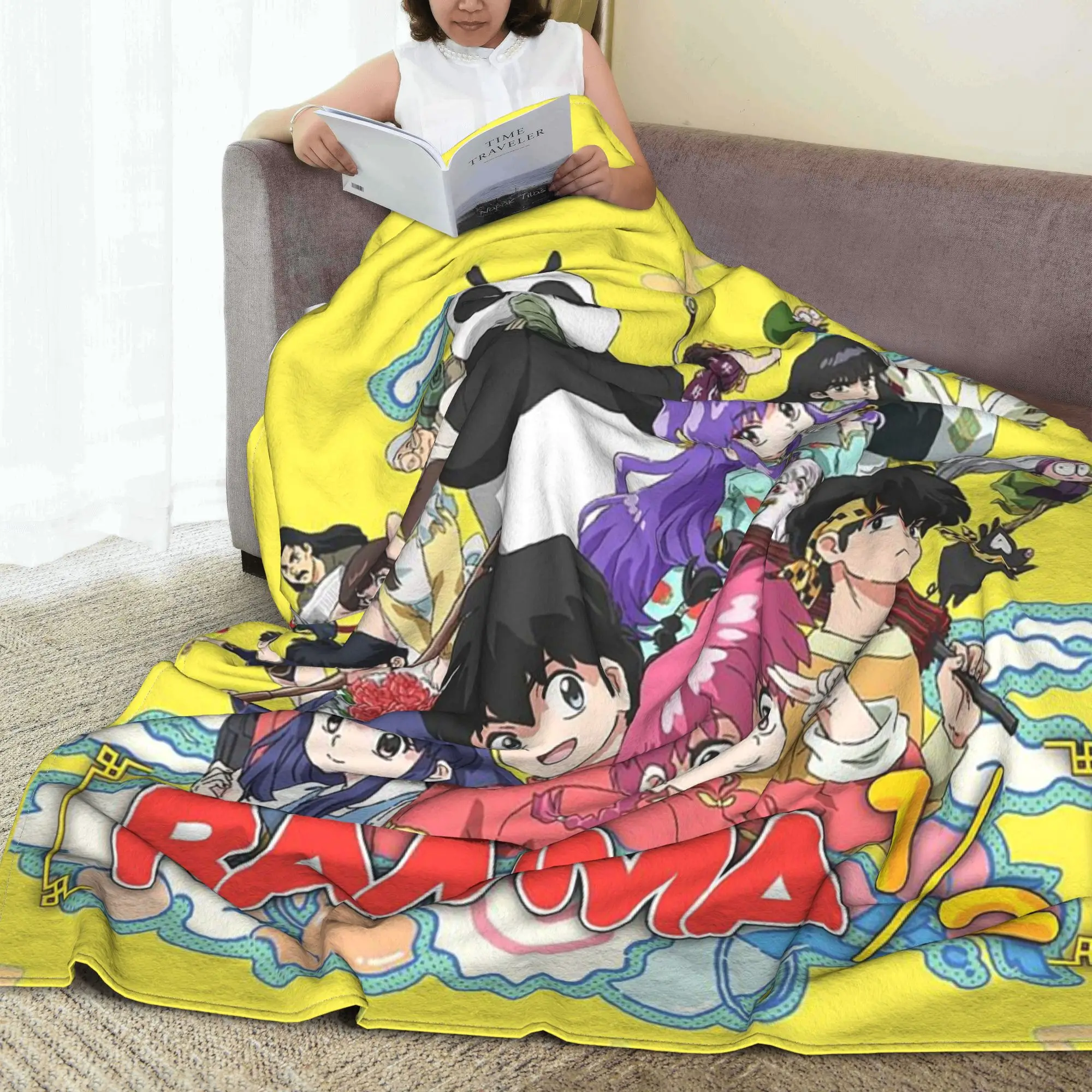 P-chan Ryoga Lost Pig Ranma 1⁄2 Adventure Comedy Blankets Flannel Sofa Throw Blanket for Bedroom Office Throws Bedspread Quilt